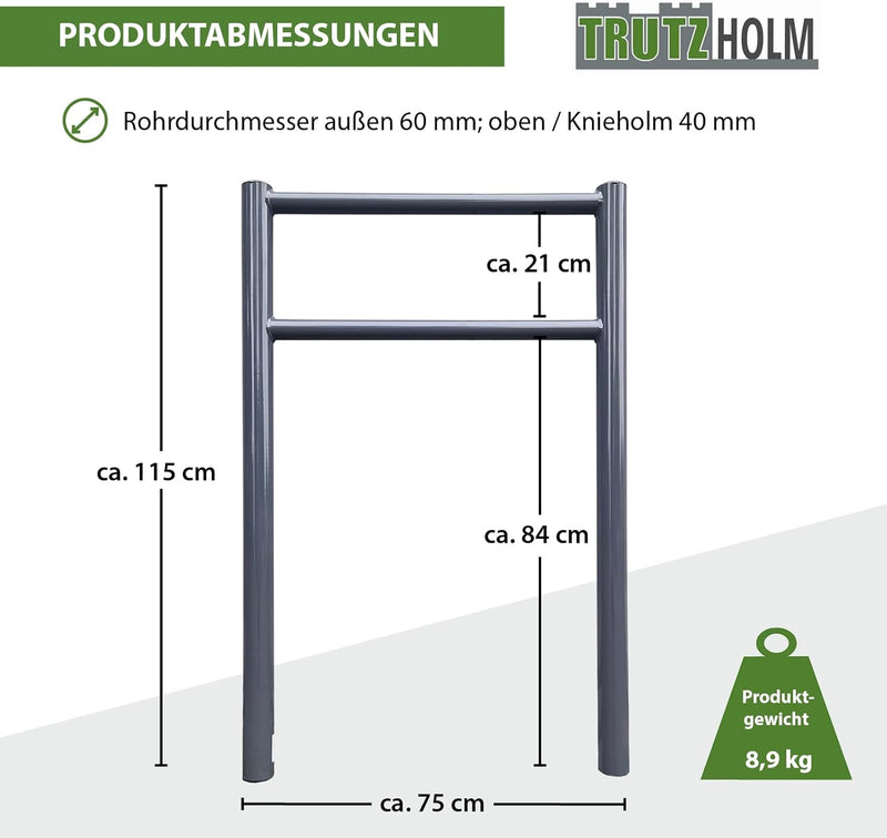 TRUTZHOLM Fahrradanlehnbügel mit Knieholm 115x75 cm Stahl pulverbeschichtet Ø 60 mm Anlehnbügel zum