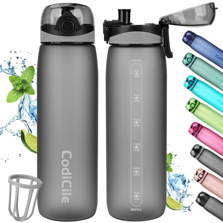 CodiCile Trinkflasche 1L, Wasserflasche 1L BPA-Frei, Auslaufsichere 1 Liter Trinkflasche, Tritan Spo