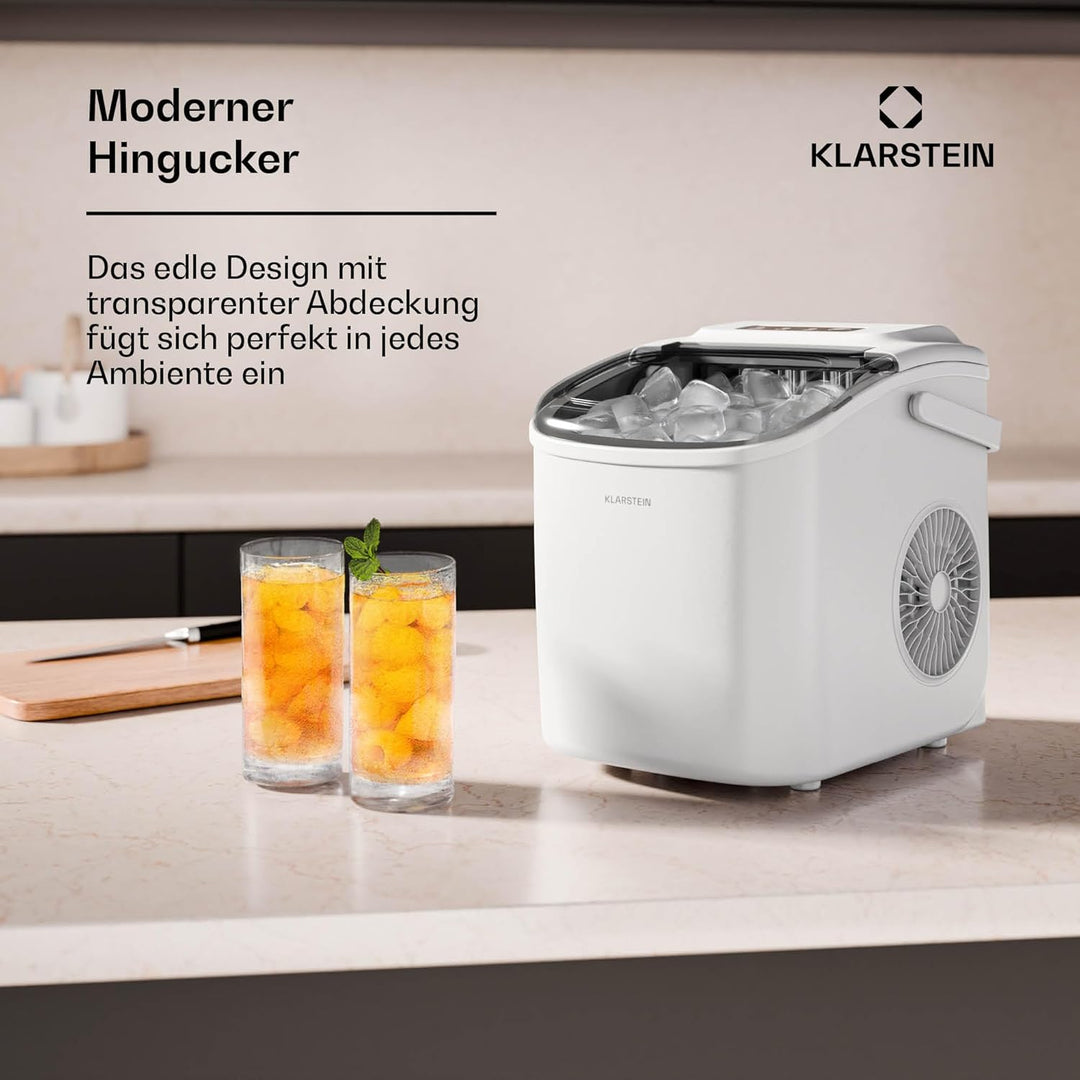 Klarstein Eiswürfelmaschine - 12kg/24h, 2 Grössen, 1,3L Wassertank, LED-Anzeigen, transparenter Deck