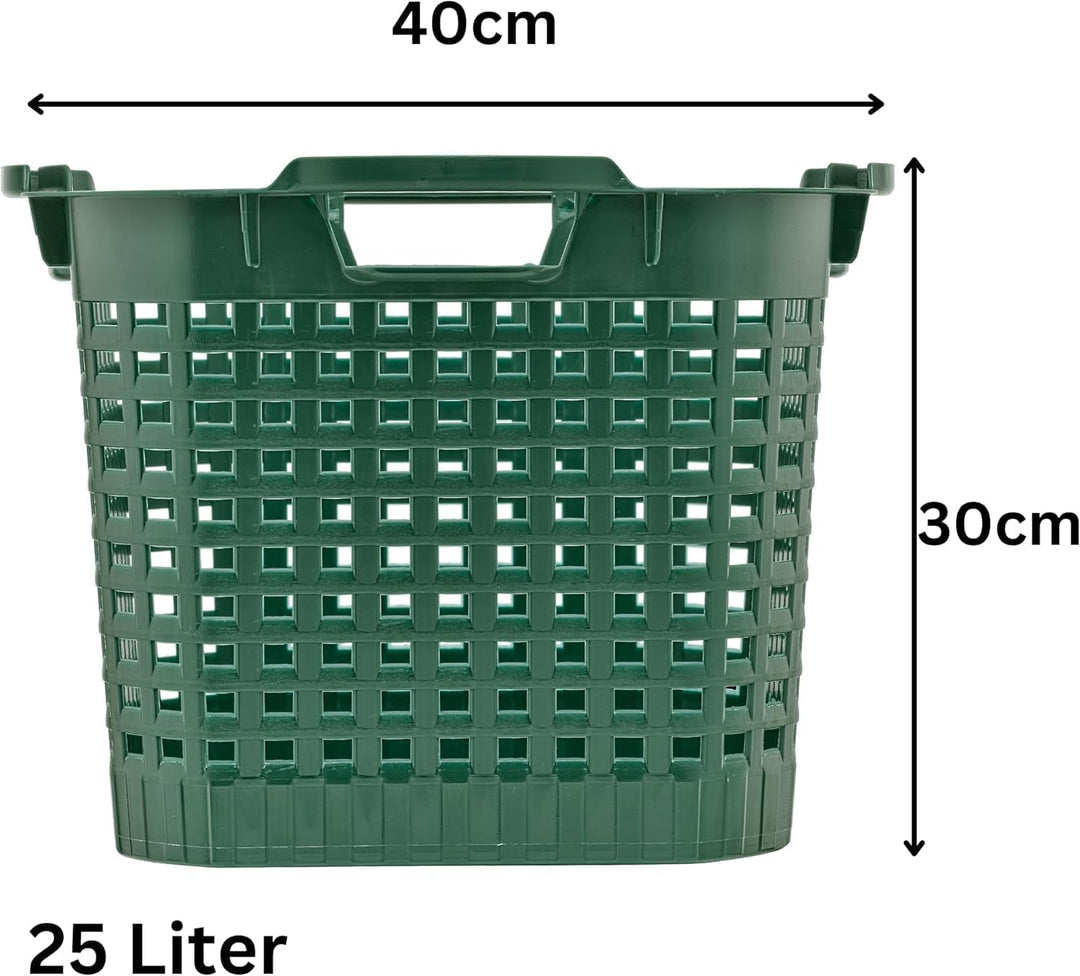 BURI 3x Erntekorb Gartenkorb lebensmittelecht - 25L Kartoffelkorb Obstkorb Laubkorb grün, drehstapel