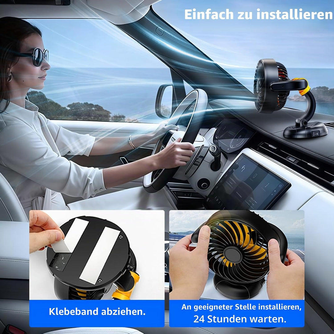 12V Auto Lüfter zur Fahrzeugkühlung - Zigarettenanzünder-Dashboard-Lüfter mit bürstenlosem Motor - 1