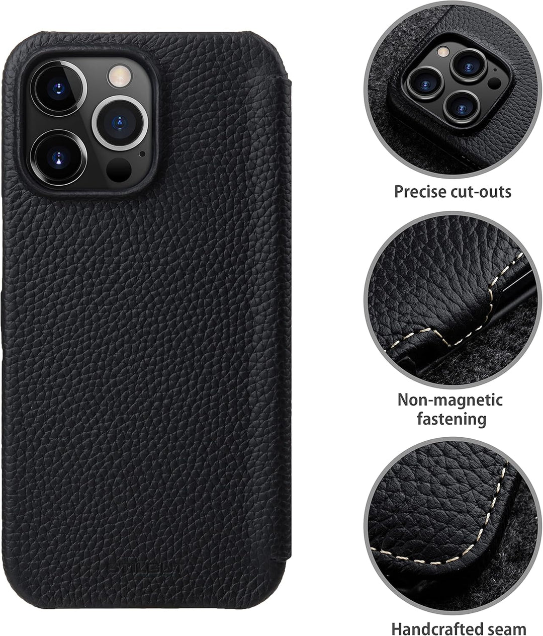 STILGUT Book Case kompatibel mit iPhone 14 Pro Max (6.7“) Hülle aus Leder mit Clip-Verschluss, Klapp