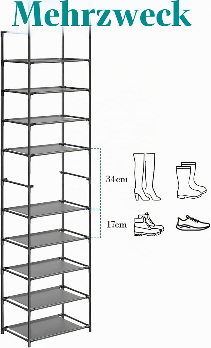 edihome, Schuhregal, 10 Ebenen, (28 x 45 x 173 cm), Schuhschrank Schmal, Schmale und hohe Schuhregal