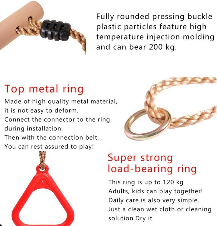 Morwealth Multifunktions Kinderholz Trapeze Schaukel mit Kunststoffringen Turnringe Ringe zum Aufhän