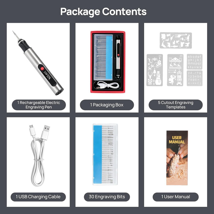 Multifunktionswerkzeug Akku Gravierstift Kabellos Gravur Werkzeug Kit mit 30 Bits, Gravierer 3-Gang-