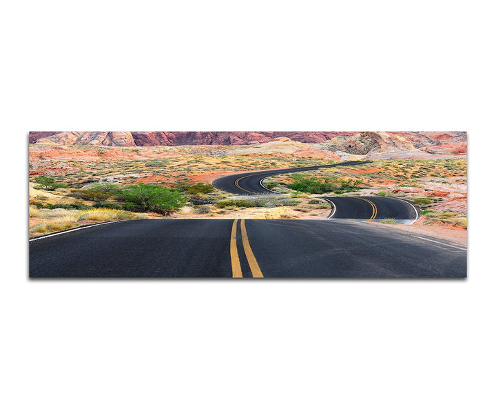 Paul Sinus Art Panoramabild auf Leinwand und Keilrahmen 150x50cm Nevada Strasse Landschaft Berge