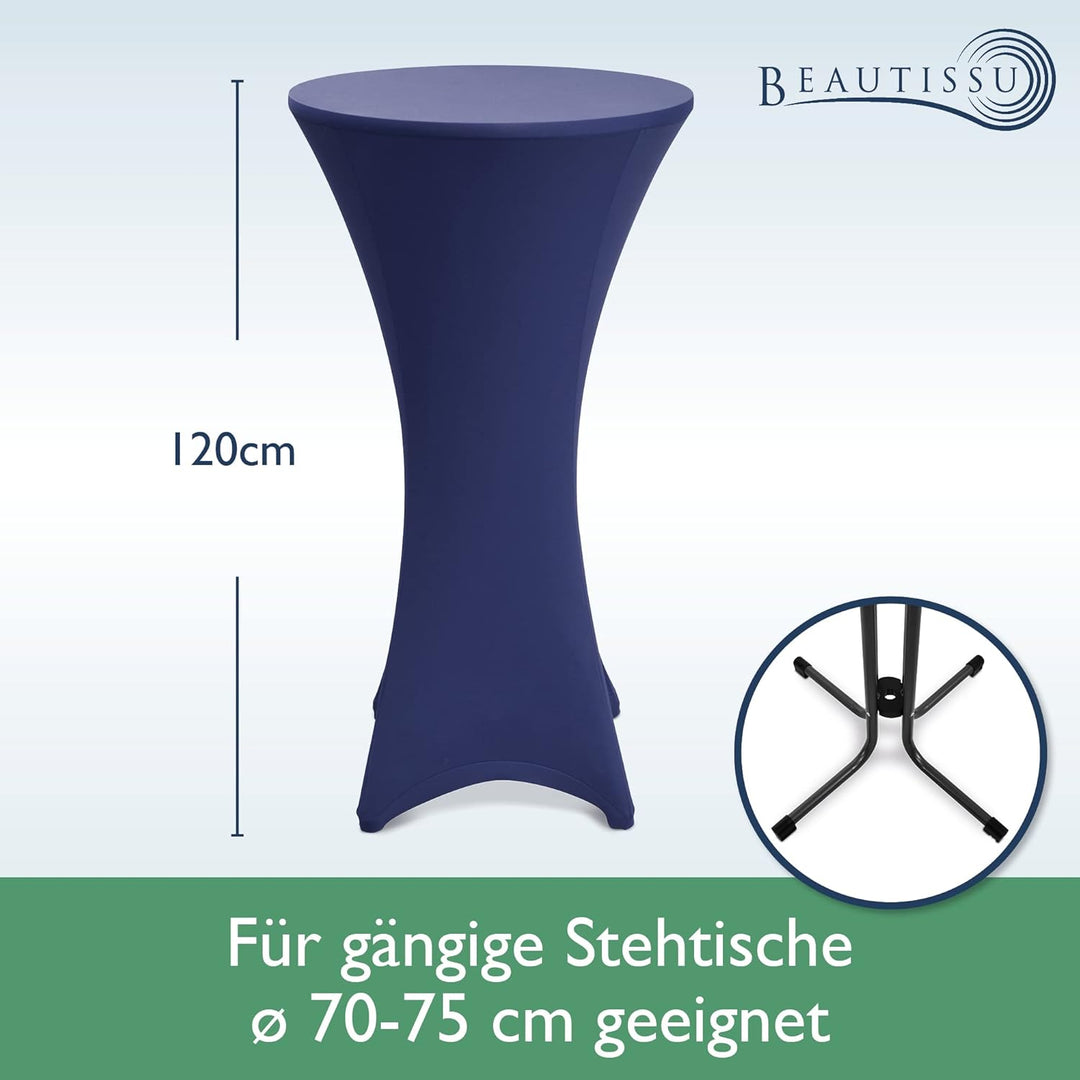 Beautissu 2er Set Stretch Stehtisch Husse Blau Ø 70-75 cm Stella – Verstärkung im Fussbereich & 40°C