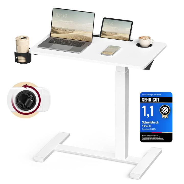 VASAGLE Beistelltisch mit Rollen, mobiler Stehtisch, 70 x 40 cm grosse Tischplatte, verstellbare Höh