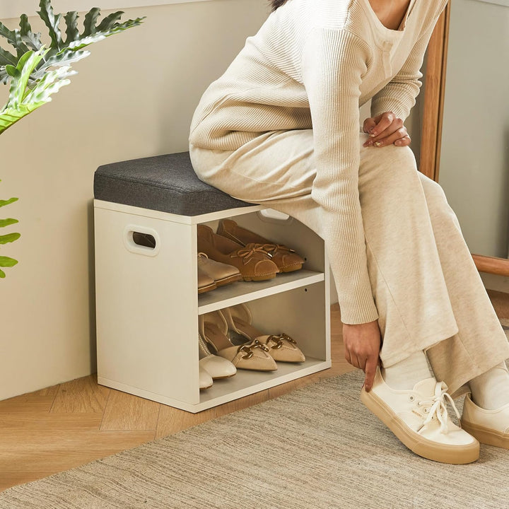 YMYNY Schuh Aufbewahrungsbank mit Sitzkissen, 2-Tier Schuh Rack mit gepolstertem Sitz, justierbarer