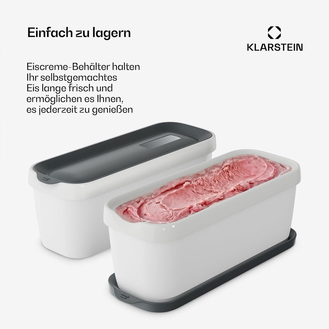 Klarstein Eisbehälter Für Speiseeis – 2x 1,5L, Mit Deckel, Spülmaschinenfest, Kunststoff, Für Selbst