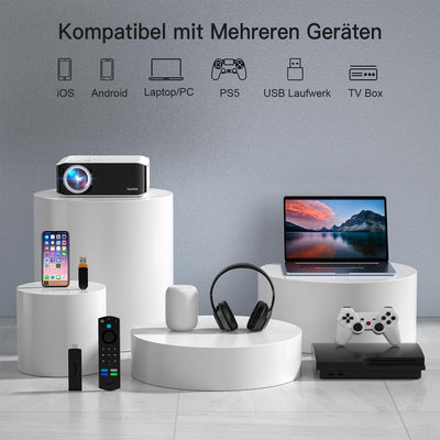 [Elektrischer Trapezkorrektur 6D/4P] Beamer, XuanPad 2024 Verbesserter Nativer 1080P 6G WiFi Bluetoo