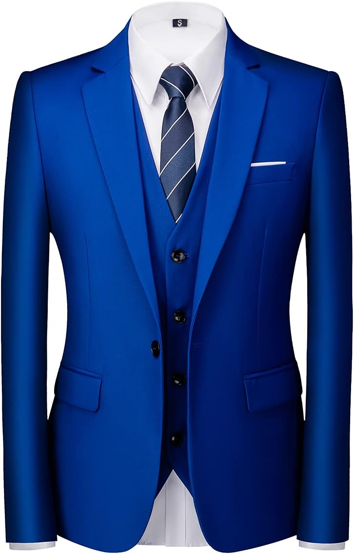 KUDORO Herren Anzüge 3-teilig Slim Fit Eine Knöpfe für Hochzeit Business Herrenanzug Sakko Weste Hos