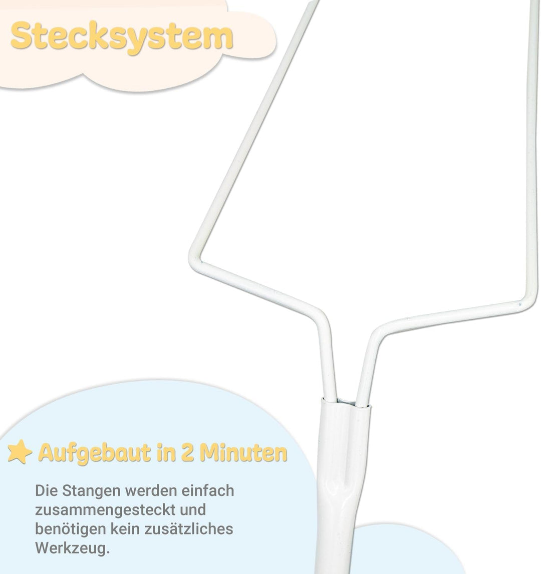 Babykajo Betthimmel Stange mit Standfuss - Freistehende Himmelstange für Babybetten. Gestell aus Met