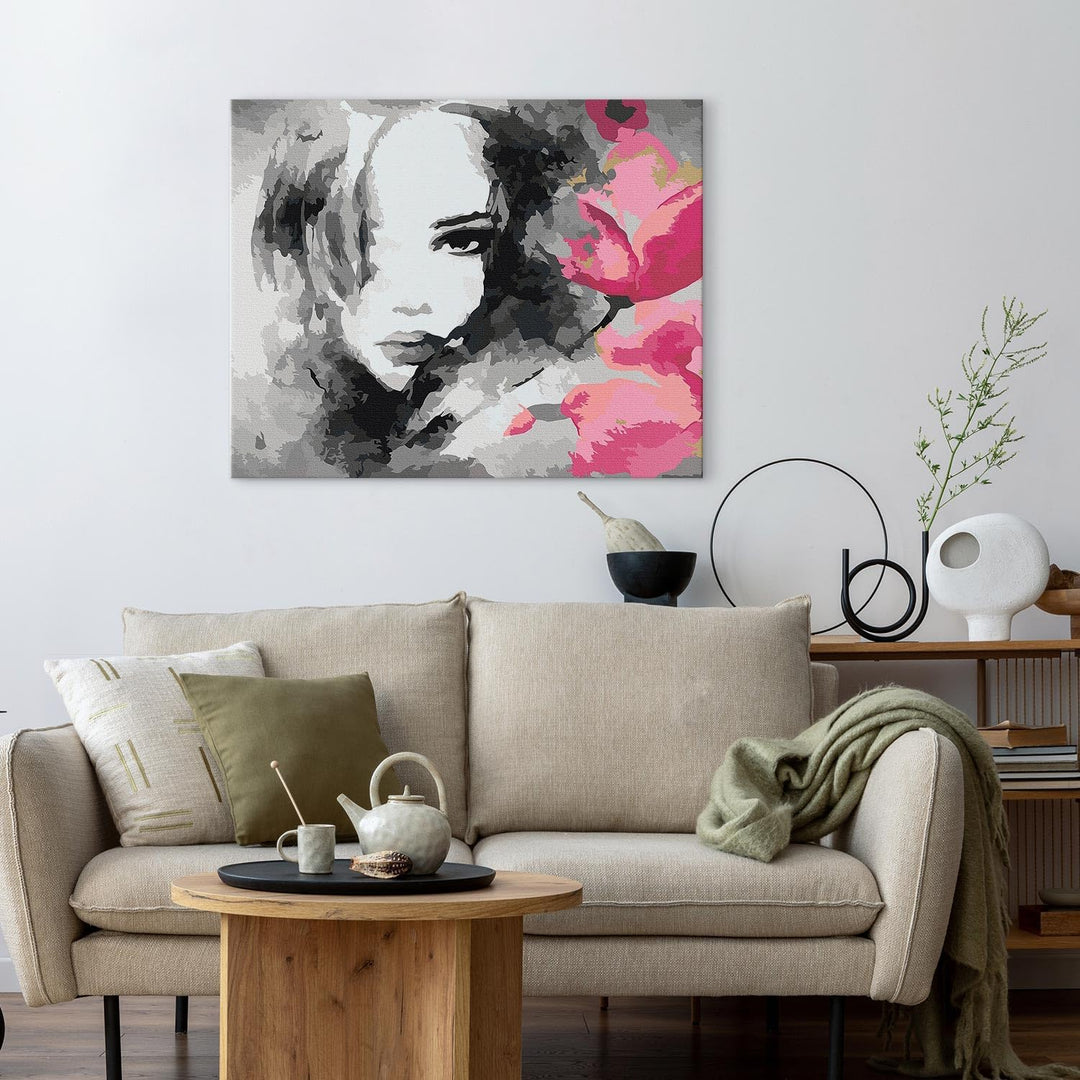 murando - Malen nach Zahlen Frau Blumen Porträt 60x40 cm Malset mit Holzrahmen auf Leinwand für Erwa