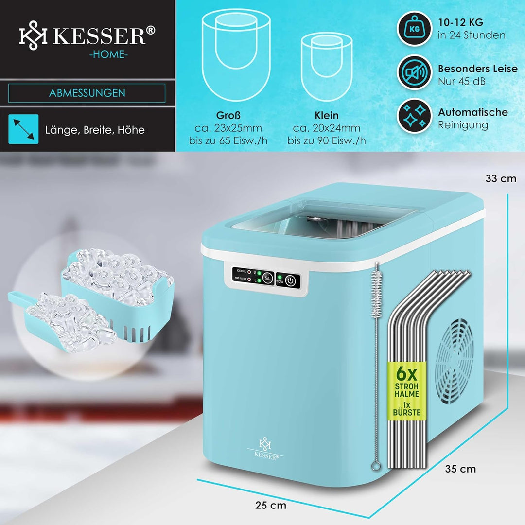 KESSER® Eiswürfelbereiter | Eiswürfelmaschine Edelstahl | Ice Maker | 12 kg 24 h | Zubereitung in 7