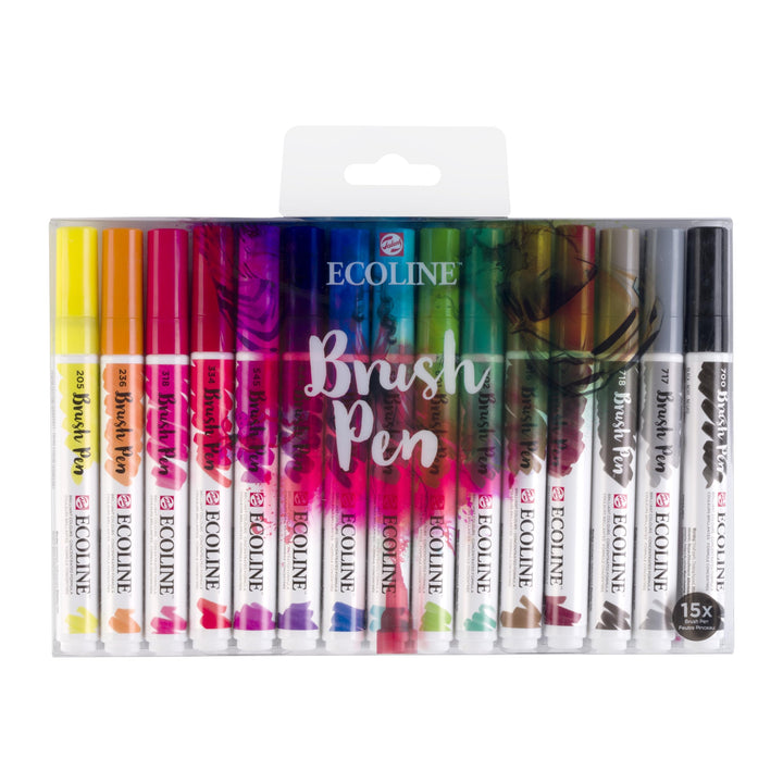 Royal Talens 11509003 - Ecoline Brush Pens 15 Stifte Set, flüssige Wasserfarbe