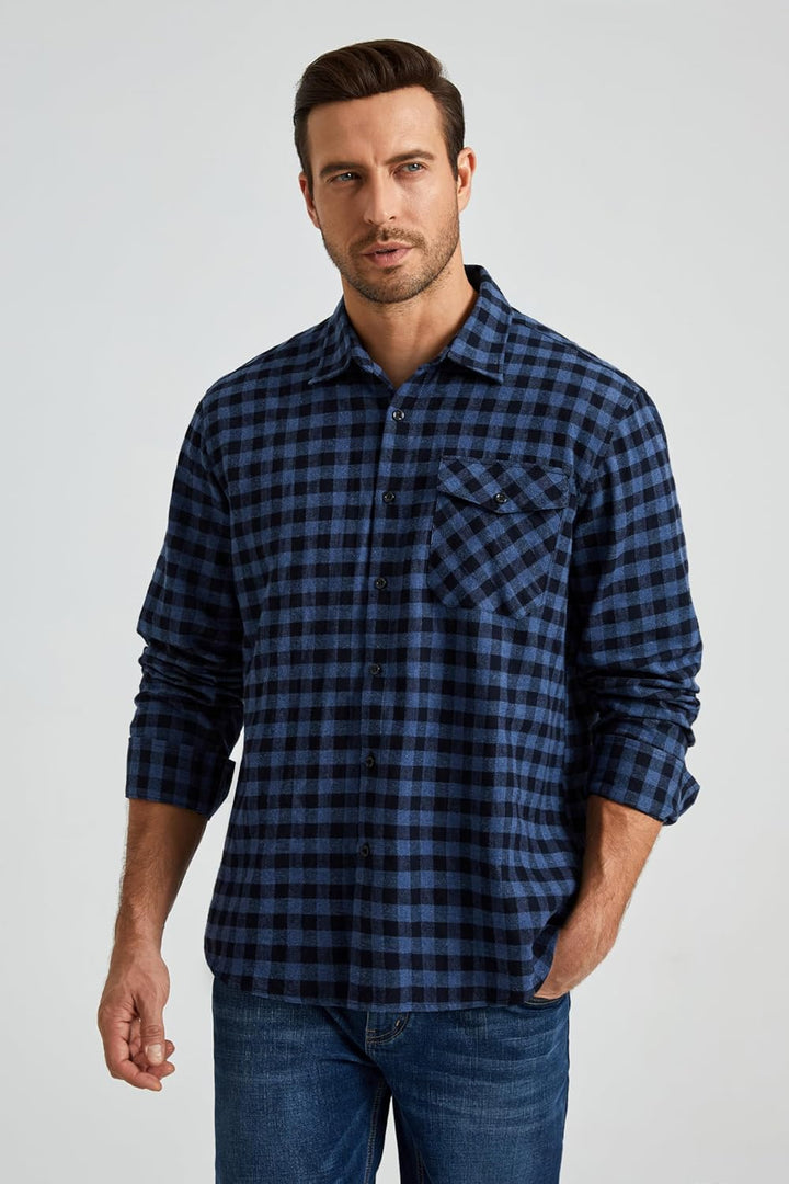 HISDERN Flanellhemd Herren Karierte Hemden Herren Langarm Button Down Baumwolle Holzfällerhemd Regul