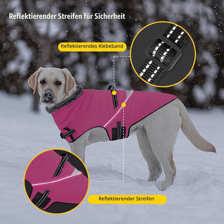 LIANZIMAU Wasserdichter Hundemantel mit Geschirr Wintermantel Hundepullover Fleece Reflektierende Hu