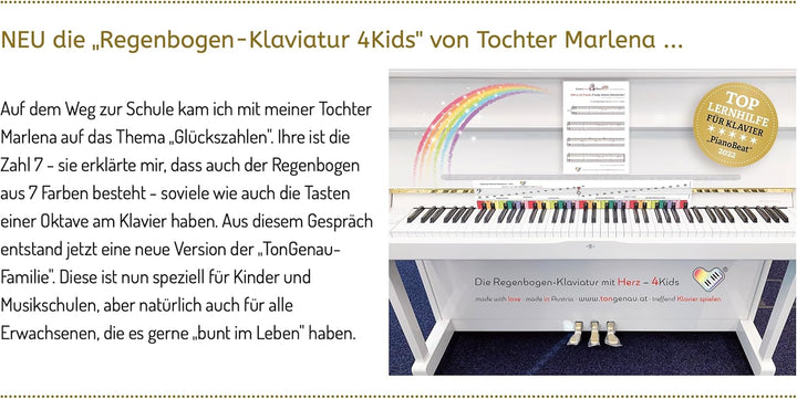 TonGenau® Regenbogen Klaviatur für Kinder - Klavier lernen leicht gemacht - von KlavierlehrerInnen e