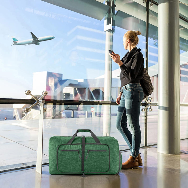 Vomgomfom 85L Reisetasche mit Schuhfach, Grosse Falttasche für Camping, Reisen, Fitness, Dunkelgrün