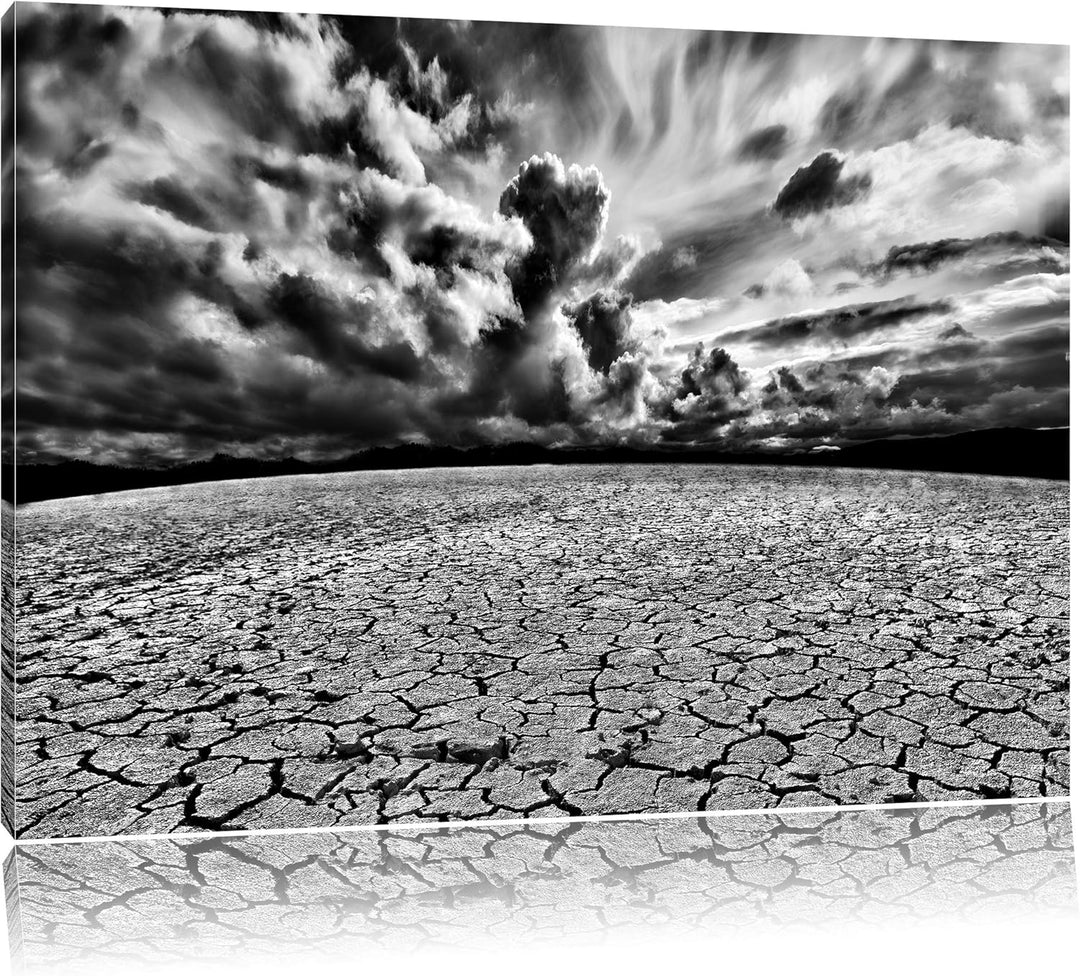 Pixxprint Ausgetrocknete Wüstenlandschaft / 100x70cm Leinwandbild bespannt auf Holzrahmen/Wandbild K