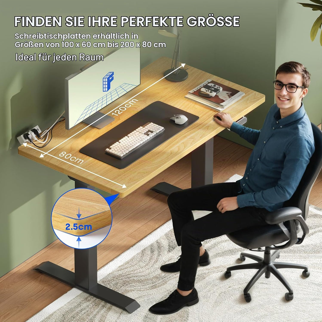 FLEXISPOT stabile Tischplatte 120x80 cm 2,5 cm stark - DIY Schreibtischplatte Bürotischplatte Spanho