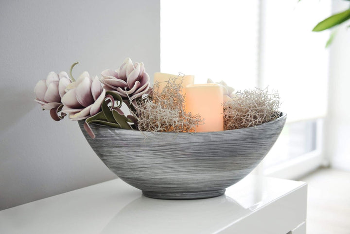 VIVANNO Dekoschale Schale Pflanzschale Mondana 16 x 39 x 20 cm, Silber Schwarz Hochglanz Silber Schw