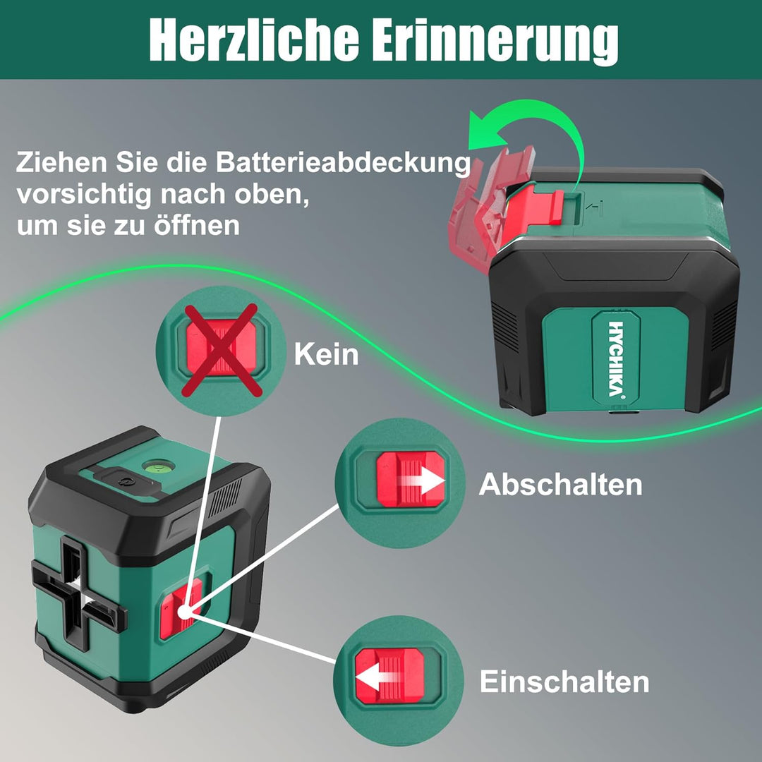 HYCHIKA Kreuzlinienlaser Grün, Selbstnivellierend Linienlaser 15M, Laser Wasserwaage 3 Stufen der He