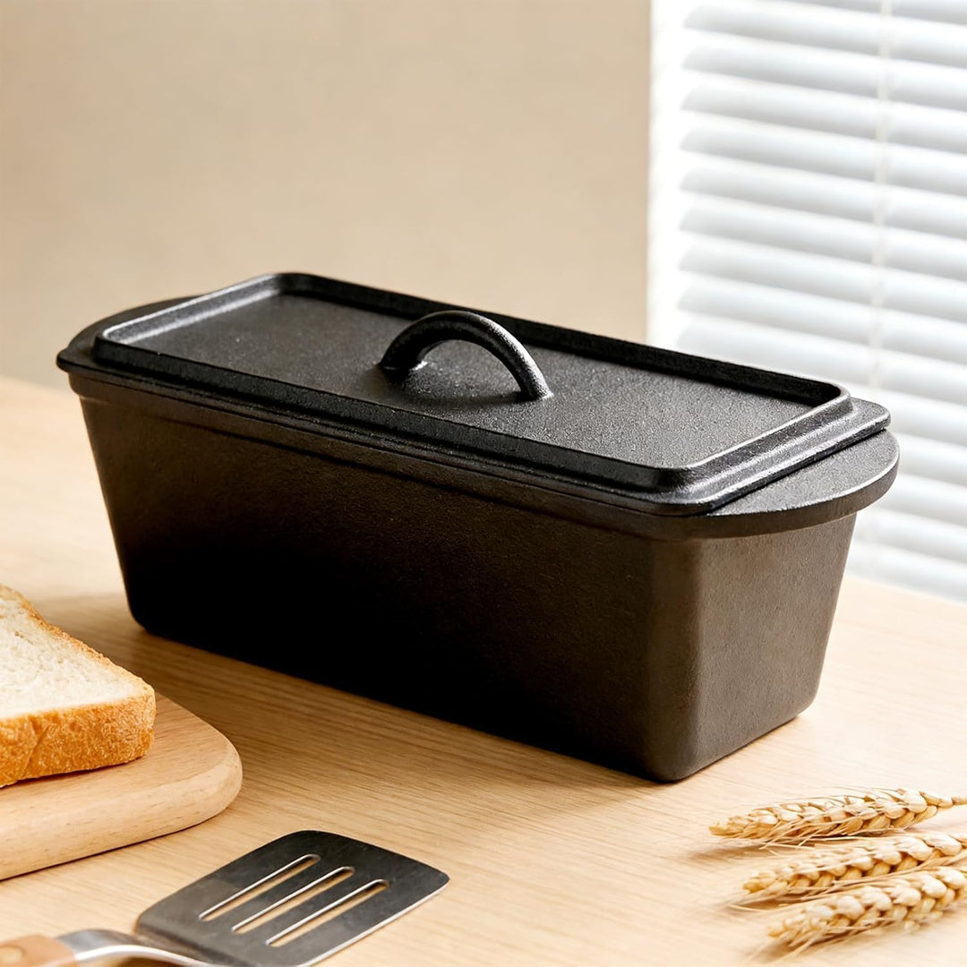 Brotbackform Mit Deckel, 28cm Brotbackform, Wiederverwendbar Gusseisen Topf Brot Backen Mit Silikong