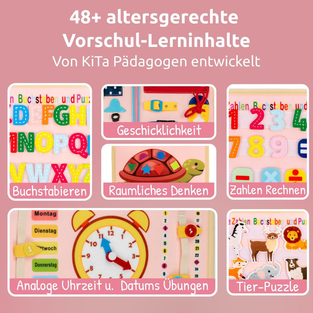 Mallie® Busy Board Deutsch inkl. Gratis Reisetasche & Montessori Buch und Perfekt für Reisen im Auto
