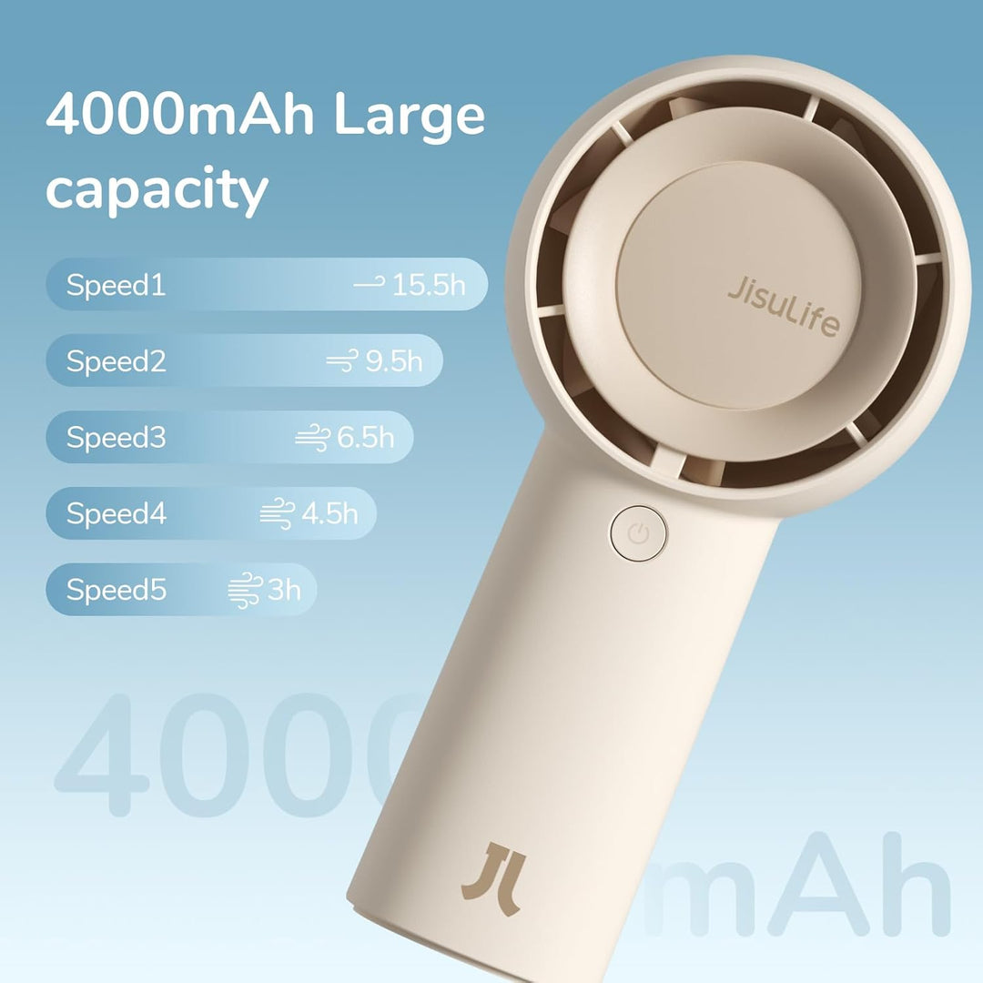 JISULIFE Turbo Handventilator Akku [16 Stunden Lange Arbeitszeit] 4000mAh Tragbarer Mini Ventilator