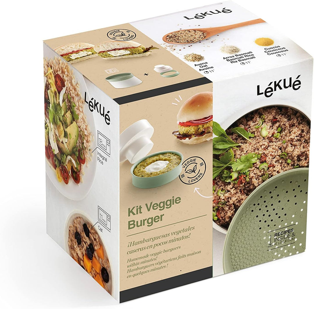 Lékué Veggie Burger Set, 1 Liter, Silikon, rot und grün
