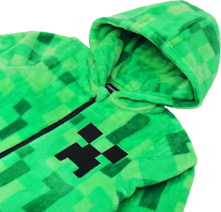 Minecraft Onesie Creeper Fleece Jumpsuit Sleepsuit Gamer Geschenk Schlafoverall mit Kapuze für Junge