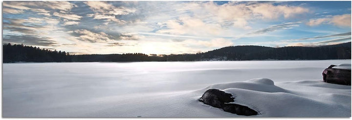 Augenblicke Wandbilder Leinwandbild als Panorama in 150x50cm Schneedecke Eis Wald Sonnenuntergang