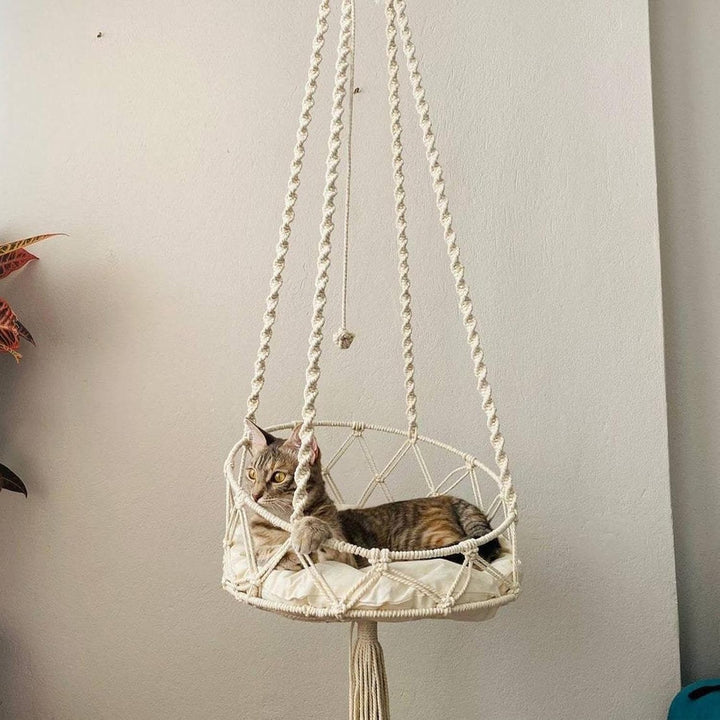 Katze Hängematte - 40x90cm Boho Makramee Katzenschaukel Hängematte, Baumwolle Hängen Fensters Hängem