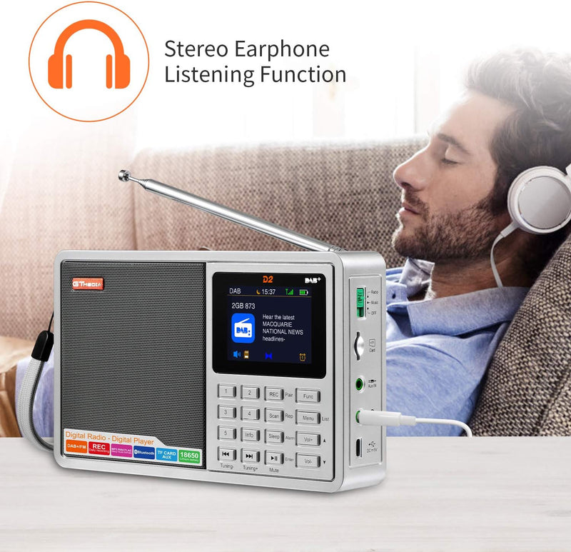 Tragbares DAB Radio,Bluetooth Radio,Küchenradio mit Kabel oder Batteriebetriebenes Radio, 2.4&