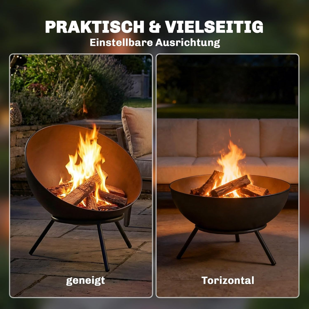 Outsunny Feuerschale 60 x 53 x 66cm verstellbar Feuerstelle mit Schürhaken Kohlegitter Ständer Feuer