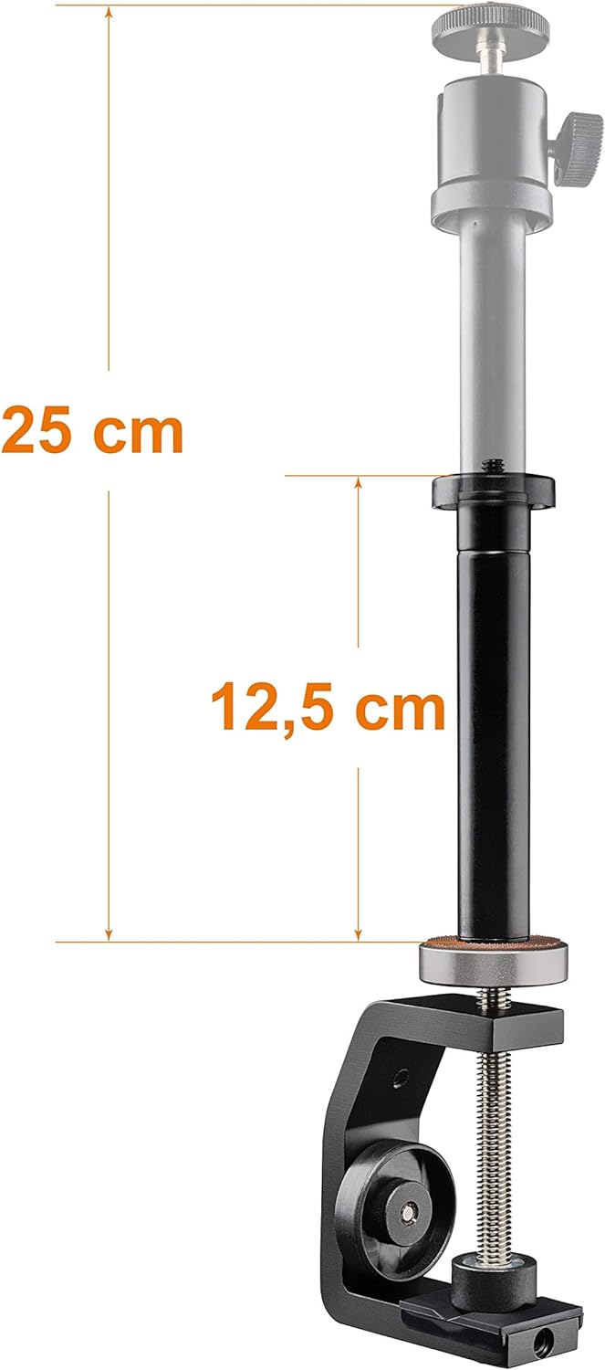 Walimex pro KX-25 Stativ Klemme mit Kugelkopf – Klemmstativ, Blitzklemme, Aluminium, ausziehbare Mit