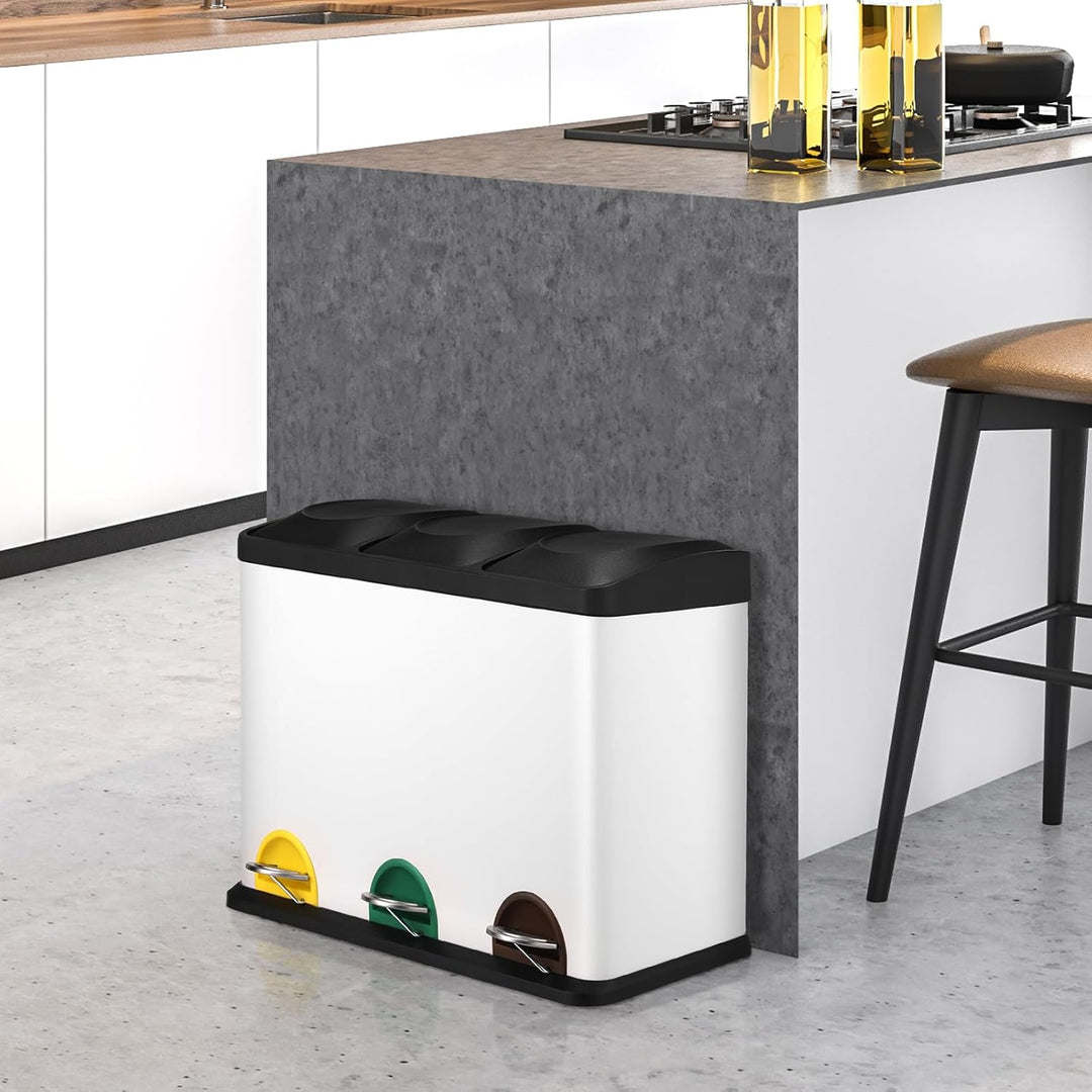 LIFERUN Mülleimer 3 Fächer, 3X 15L Mülltrennsystem, 45 Liter Abfalleimer Küche, Gross Edelstahl Tret