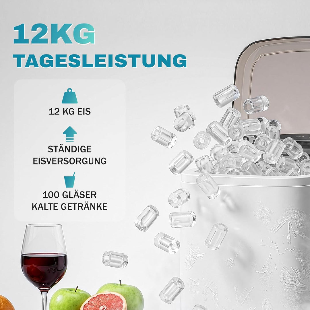 LEADZM Eiswürfelmaschine Klein,Eiswürfelbereiter Weiss | 9 Würfel in 6-10 Minuten fertig,12 kg Eis/T