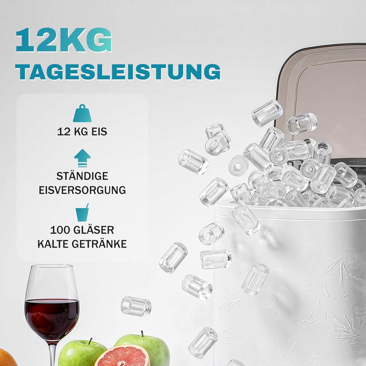LEADZM Eiswürfelmaschine Klein,Eiswürfelbereiter Weiss | 9 Würfel in 6-10 Minuten fertig,12 kg Eis/T