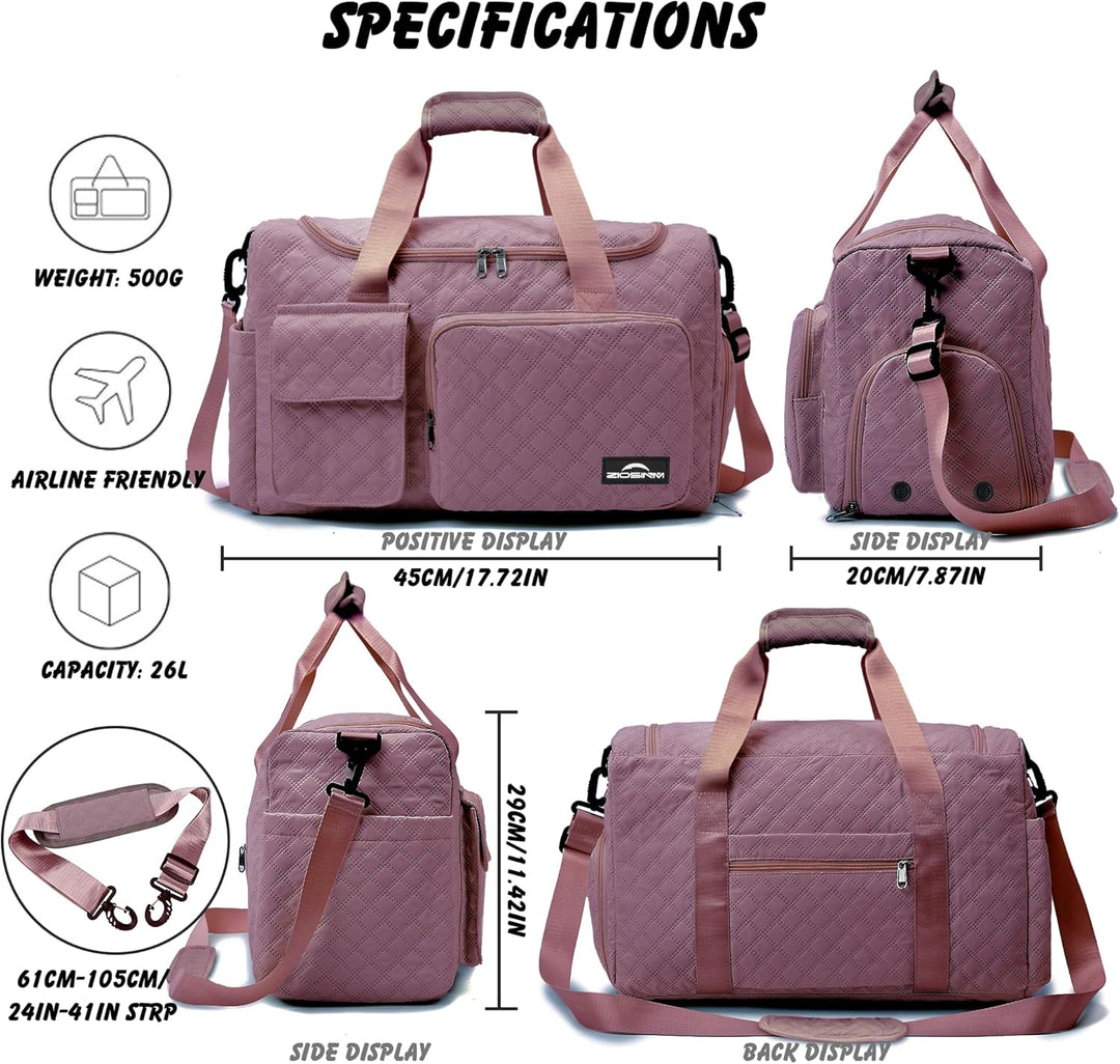 Sporttasche Damen，Reisetasche mit Nassfach und Schuhfach Wasserdichter Handgepäck Tasche, Weekender