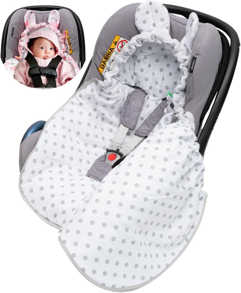 Mikos Einschlagdecke Babyschale Herbst Winter, Baby Fusssack mit Zip 100% Baumwolle GOTS Zert. Stric