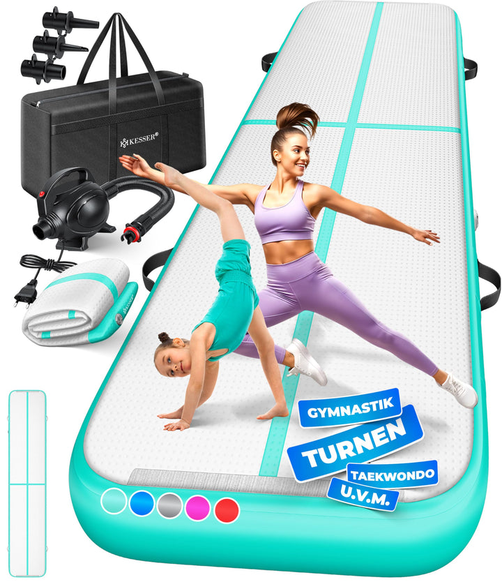 KESSER® Turnmatte Aufblasbar Airtrack Fitness-Matte Gymnastikmatte | inkl. Tragetasche &amp; elektr. Luf