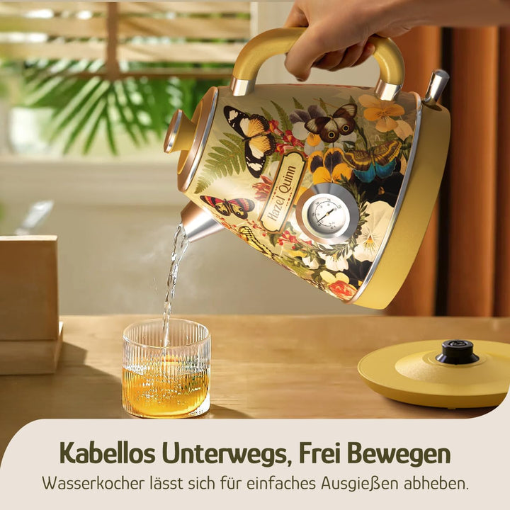 Hazel Quinn Wasserkocher Retro Vintage Design Edelstahl, BPA-frei, Automatische Abschaltung, Wasserk