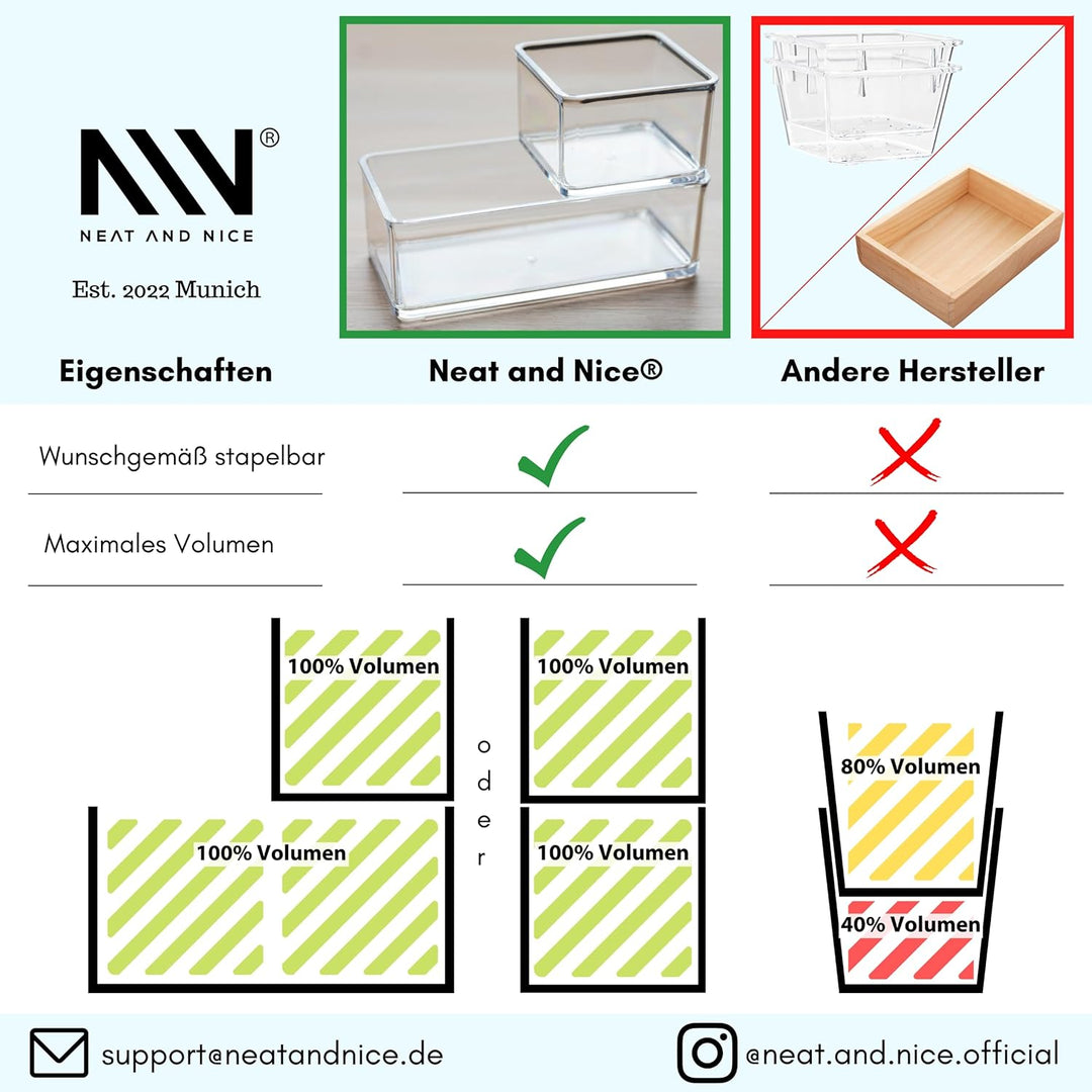 NEAT AND NICE - 12 teilig transparent Schubladen Organizer inkl. Antirutsch-Pads in 4 versch. Grösse