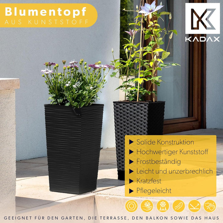 KADAX Pflanzkübel mit Innentopf, Höhe 68cm, Schwarz – Wetterfester Blumentopf für Innen & Aussen, id