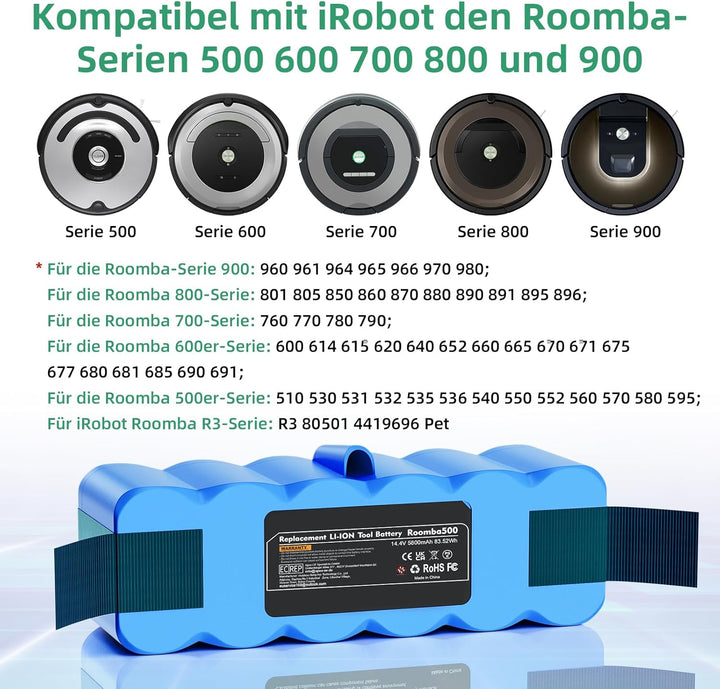 5800mAh Akku für iRobot Roomba, Lithium Ersatzakku kompatibel mit iRobot Roomba 500 521 530 560 563