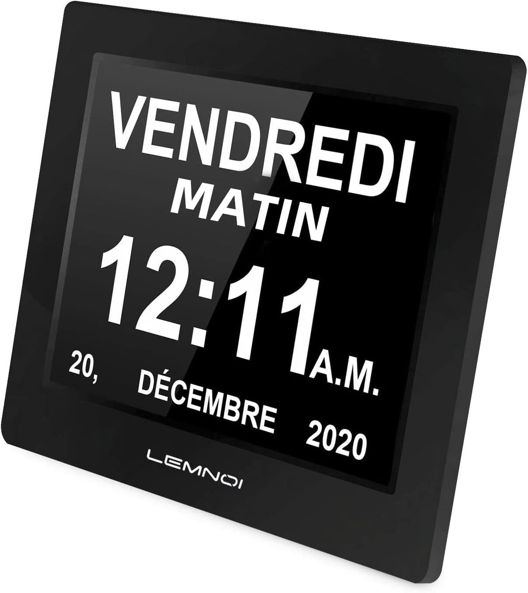 Lemnoi LCD-Digitaluhrkalender Datum Tag und Uhrzeit Nicht abgekürzte Uhr Automatisches Dimmen 8 Spra