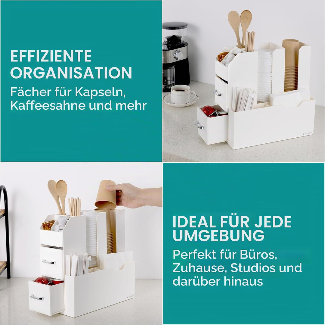 Navaris Kaffee und Tee Organizer Set - Aufbewahrungsbox Kaffeezubehör Zuckersticks Kaffeesahne - Tee